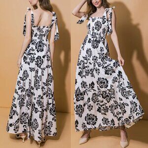 Flying Tomato Black and White Floral Maxi Dress